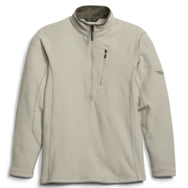 Load image into Gallery viewer, Beige long-sleeve shirt with a quarter-zip on a white background