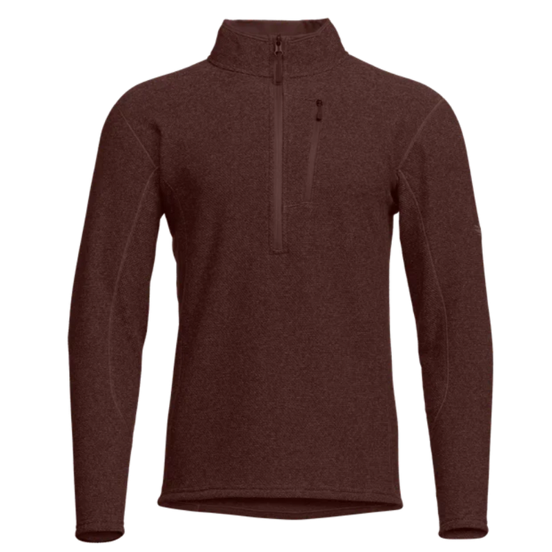 Load image into Gallery viewer, Brown long-sleeve pullover with a quarter zip on a white background