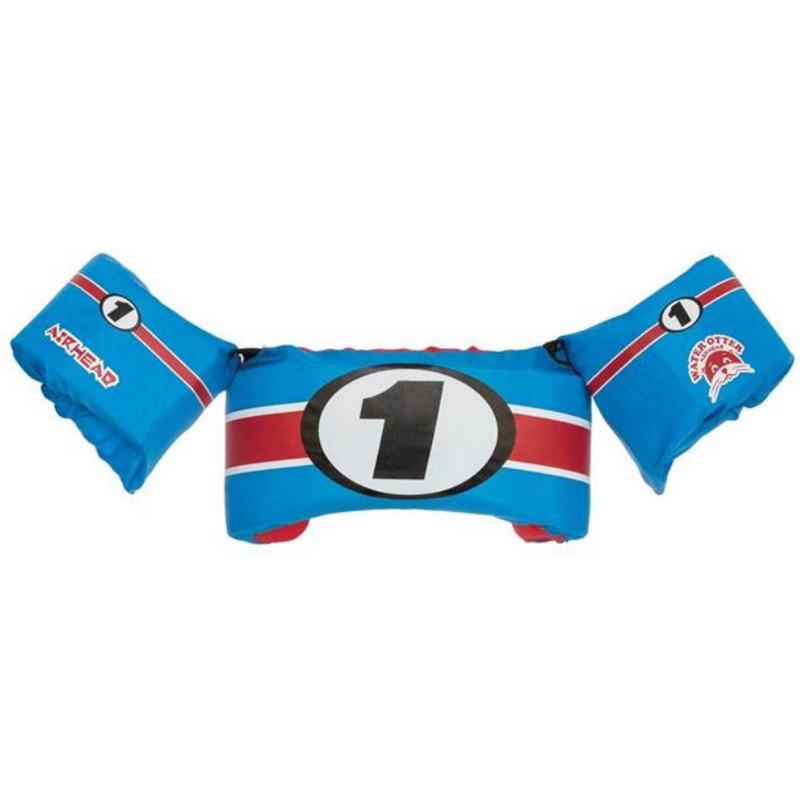Load image into Gallery viewer, Airhead Water Otter Kids Life Jacket – #1 Racer design with fun racing graphics for active kids