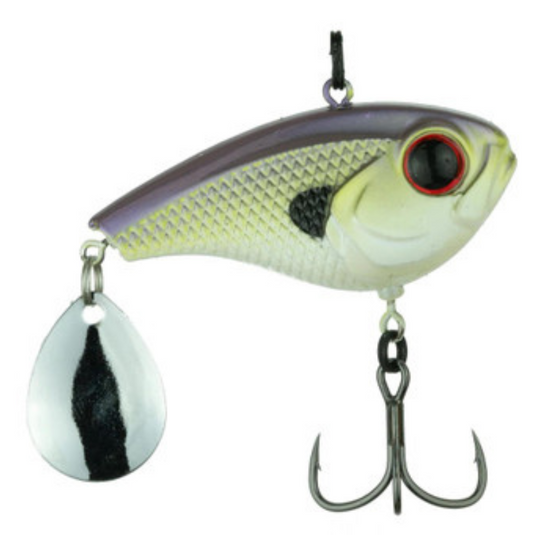 6th Sense Gyro Tail Spinner with realistic paint, spinning blade, and distressed baitfish profile for bass fishing. Jaint Juice