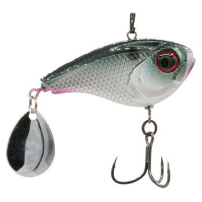 Load image into Gallery viewer, 6th Sense Gyro Tail Spinner with realistic paint, spinning blade, and distressed baitfish profile for bass fishing. Smoke 6