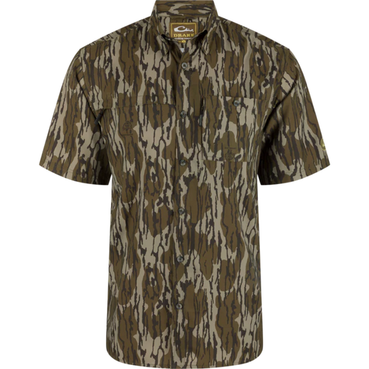 Drake Flyweight Performance Shirt in camouflage, lightweight outdoor shirt with chest pockets and vented back