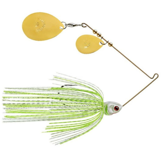 Booyah Covert Series Double Blade Spinnerbaits - White Chartreuse Silver Scale with Gold Blades
