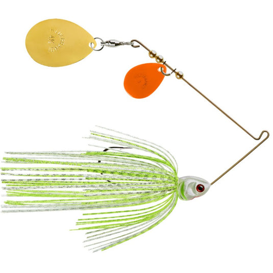 Booyah Covert Series Double Blade Spinnerbaits - White Chart Silver Pearl Chart - Gold Orange Blades