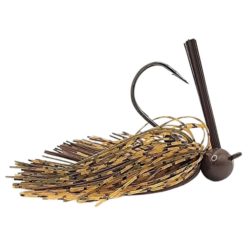 Load image into Gallery viewer, Brazalo Custom Football Head Jig in Phantom Craw with wire-tied skirt and low-set hook eye for fishing near cover and rocky structure
