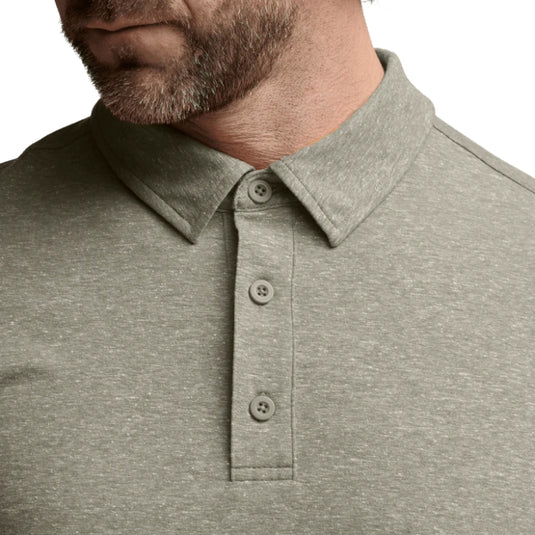 The collar of the Sitka Essential Short Sleeve Polo – lightweight performance shirt with UPF 50+, odor control, and breathable stretch fabric.