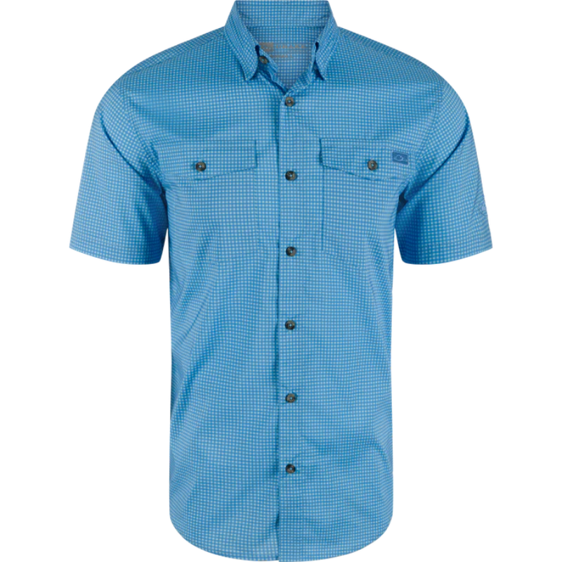 Load image into Gallery viewer, Drake Frat Gingham Check Button-Down Short Sleeve Shirt - Marina Blue Tonal