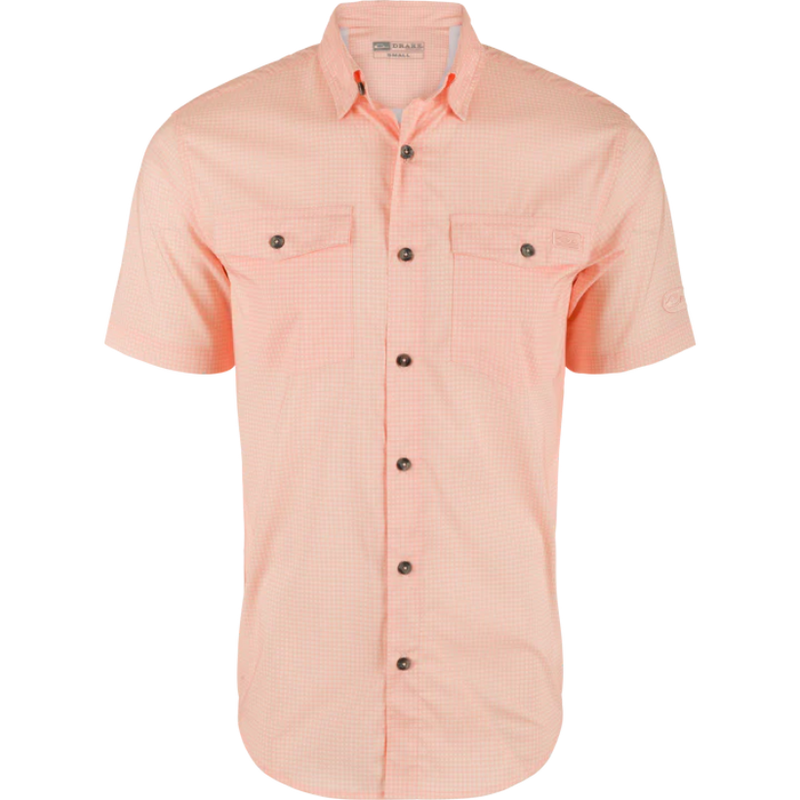 Load image into Gallery viewer, Drake Frat Gingham Check Button-Down Short Sleeve Shirt - Peach Pearl Tonal