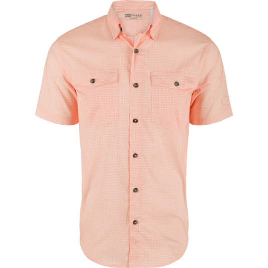 Drake Frat Gingham Check Button-Down Short Sleeve Shirt - Peach Pearl Tonal