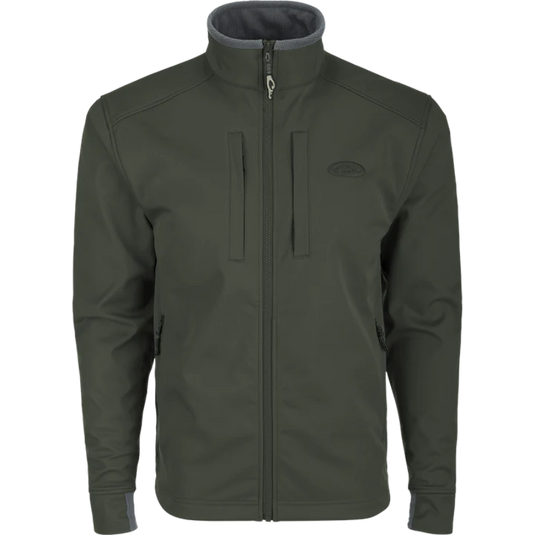Green jacket with a brand logo on a white background