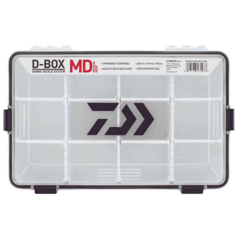 Load image into Gallery viewer, A clear Daiwa D-Box MDA deep feeder case with a black clasping system and Daiwa D-Vec logo on the lid.