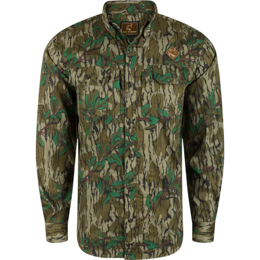 Drake Ol' Tom Long Sleeve Shirt in
Green Leaf, lightweight moisture-wicking outdoor shirt with chest pocket and UPF protection
