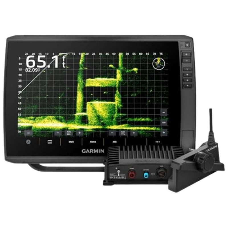 Load image into Gallery viewer, Garmin ECHOMAP Ultra 2 LiveScope Plus Bundle with 12-inch display and transducer installed on fishing boat