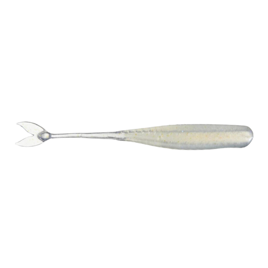 6th Sense Juggle Minnow soft plastic trailer with fork tail and 3D ridgelines for multi-rig bass fishing. Ghost Ice Minnow