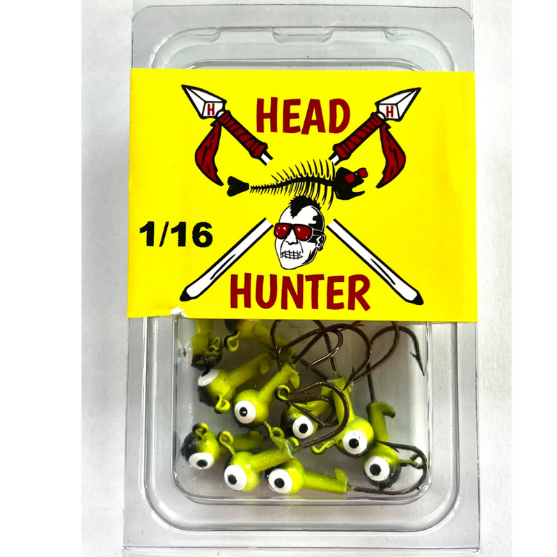 Load image into Gallery viewer, Head Hunter Painted Round Jig Heads - Chartreuse Black - 1-16oz