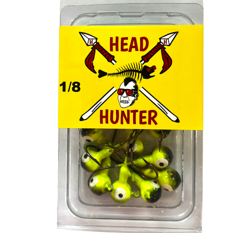 Load image into Gallery viewer, Head Hunter Painted Round Jig Heads - Chartreuse Black - 1-8oz