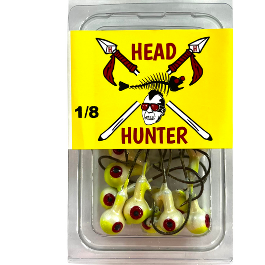 Head Hunter Painted Round Jig Heads - White Chartreuse - 1-8oz