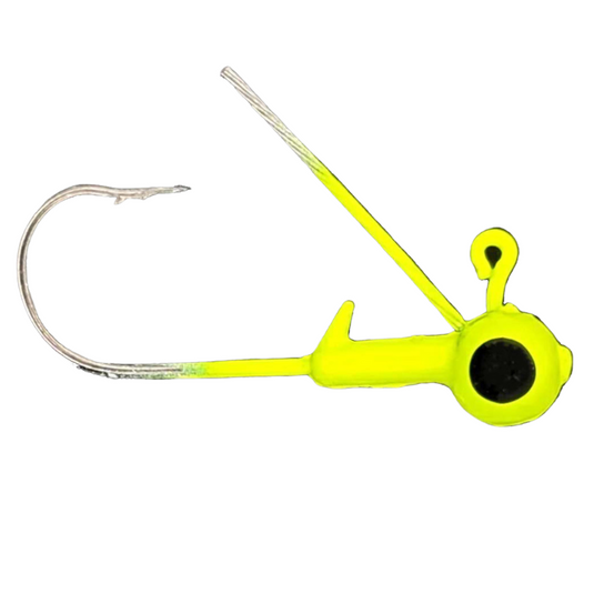 Head Hunter Weedless Jig Heads in Chartreuse, round head design with weed guard, pack of 8 for snag-resistant freshwater fishing