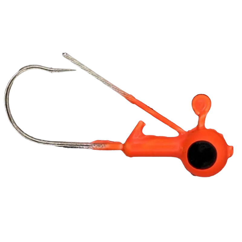 Load image into Gallery viewer, Head Hunter Weedless Jig Heads in Flo Orange, round head design with weed guard, pack of 8 for snag-resistant freshwater fishing