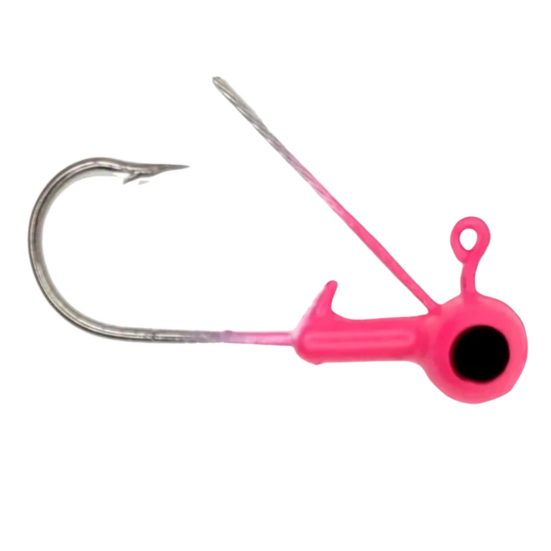 Load image into Gallery viewer, Head Hunter Weedless Jig Heads in Hot Pink, round head design with weed guard, pack of 8 for snag-resistant freshwater fishing