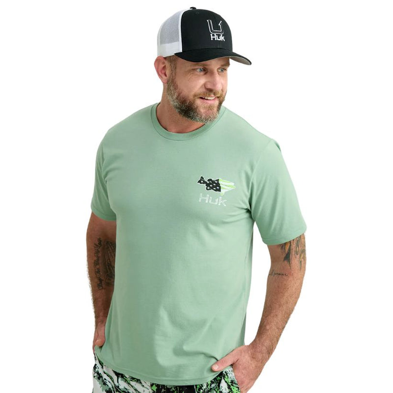 Load image into Gallery viewer, Huk Fish Flag T-Shirts - Fog Green - Front View