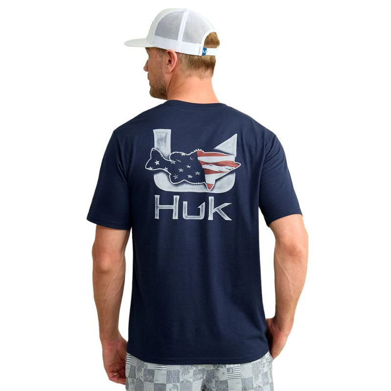 Load image into Gallery viewer, Huk Fish Flag T-Shirts - Naval Academy - Back View