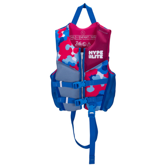 Hyperlite Girl's Child Indy CGA Life Jacket – Coast Guard approved child life vest with adjustable belts, grab handle, and bright colorful design
