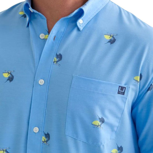 Huk Kona Button Down Shirt – Lightweight Quick-Dry Fishing Shirt with Stretch Fabric and Built-In Sunglass Wipe