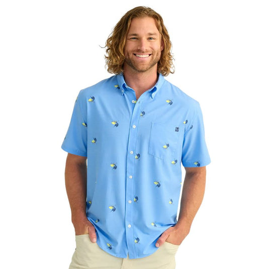 Huk Kona Button Down Shirt – Lightweight Quick-Dry Fishing Shirt with Stretch Fabric and Built-In Sunglass Wipe
