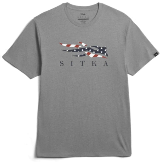 Sitka Icon Flag Tee – pre-washed cotton-poly shirt with SITKA flag logo graphic, soft and true-to-size fit