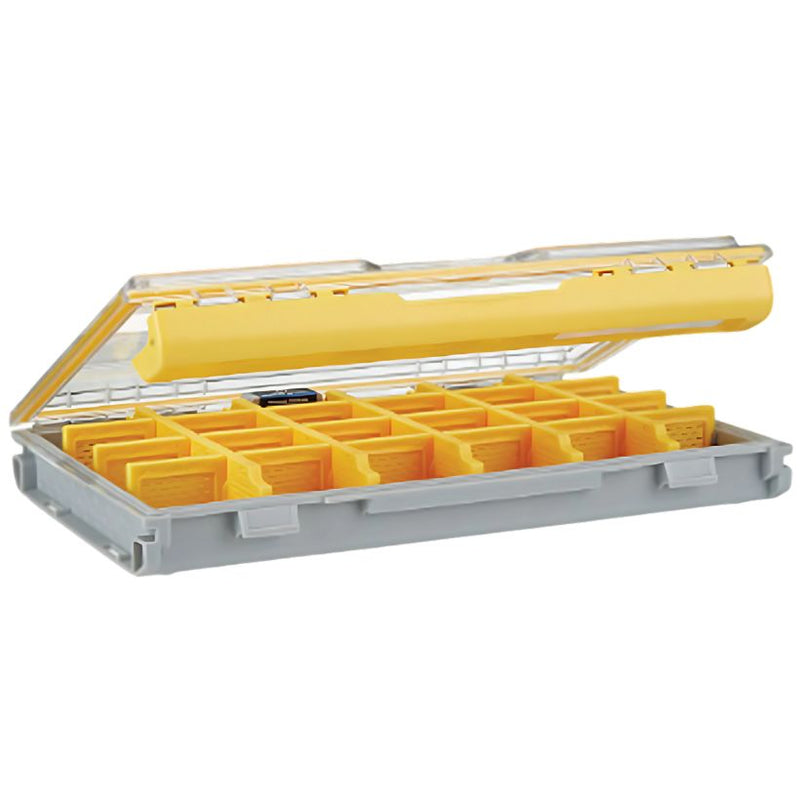 Load image into Gallery viewer, Yellow and gray storage case with open lid on a white background