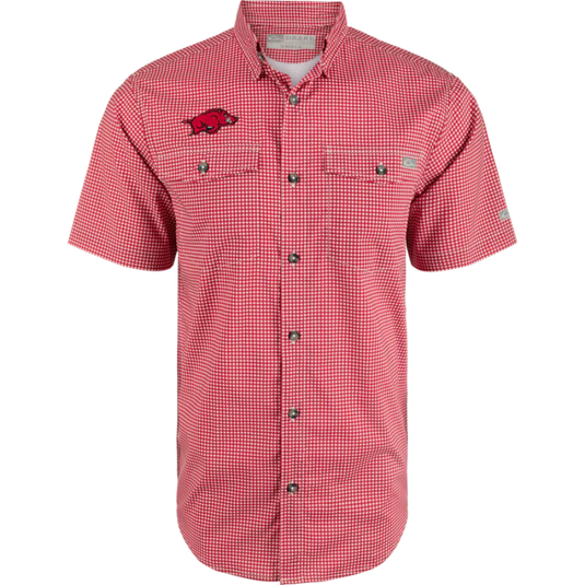 Drake Waterfowl Arkansas Frat Gingham Short Sleeve Shirt - Cardinal