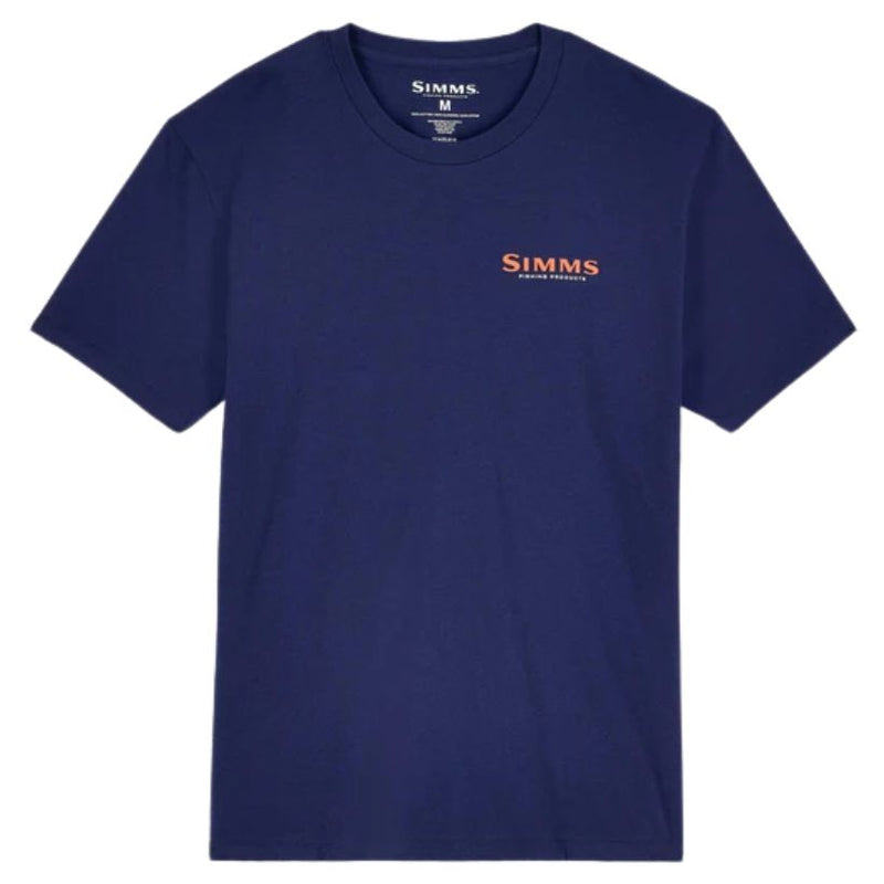 Load image into Gallery viewer, Navy blue t-shirt with 'Simms' logo on a white background