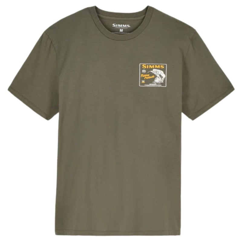 Load image into Gallery viewer, Green t-shirt with Simms logo on a white background