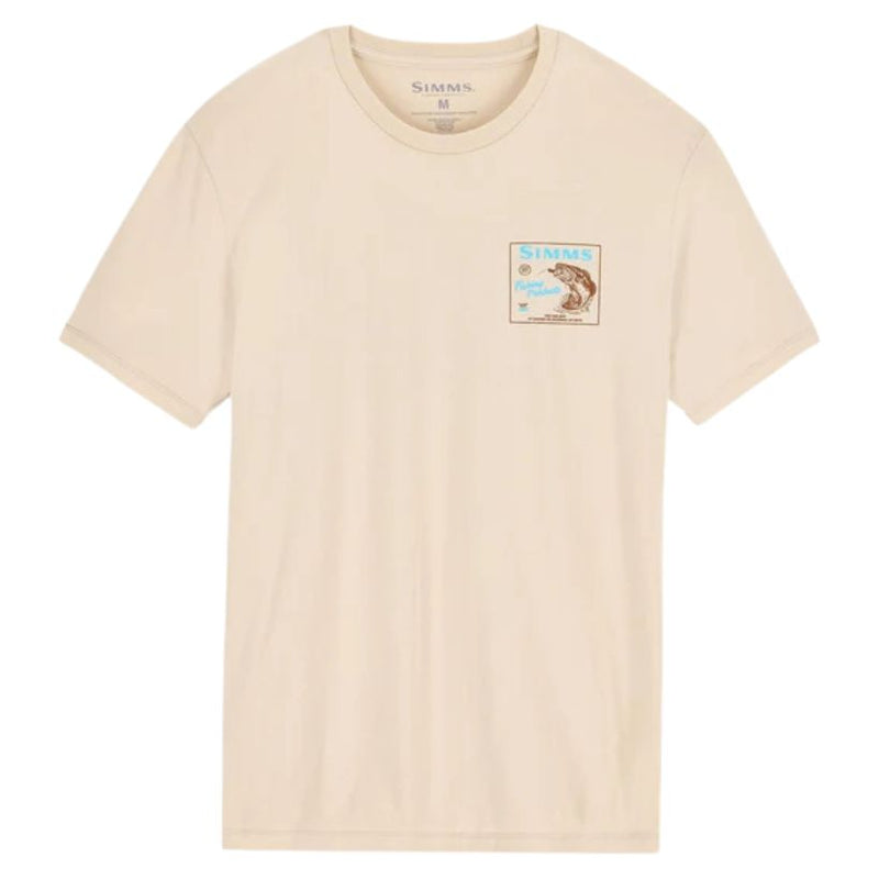 Load image into Gallery viewer, Beige t-shirt with a small graphic on the chest against a white background
