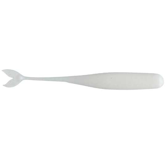 6th Sense Juggle Minnow soft plastic trailer with fork tail and 3D ridgelines for multi-rig bass fishing. Spanish Pearl