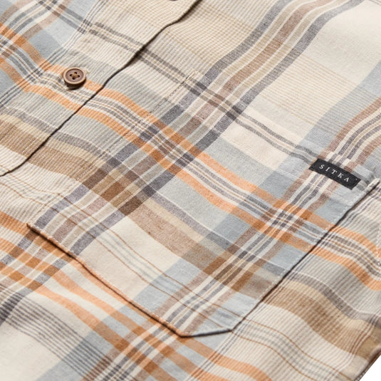 Sitka Ambary Short Sleeve Shirt – breathable button-down with hemp blend fabric, chest pocket, and wood buttons