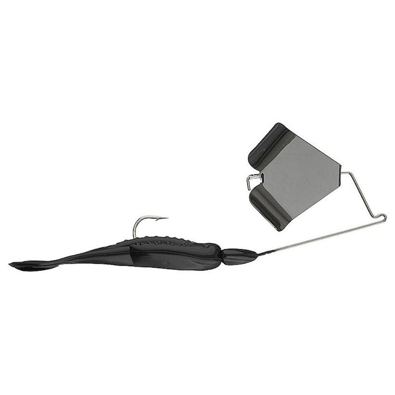 Load image into Gallery viewer, A black and gray War Eagle Buzz Toad buzzbait with a large buzz blade and a keeled head shaped like a toad.