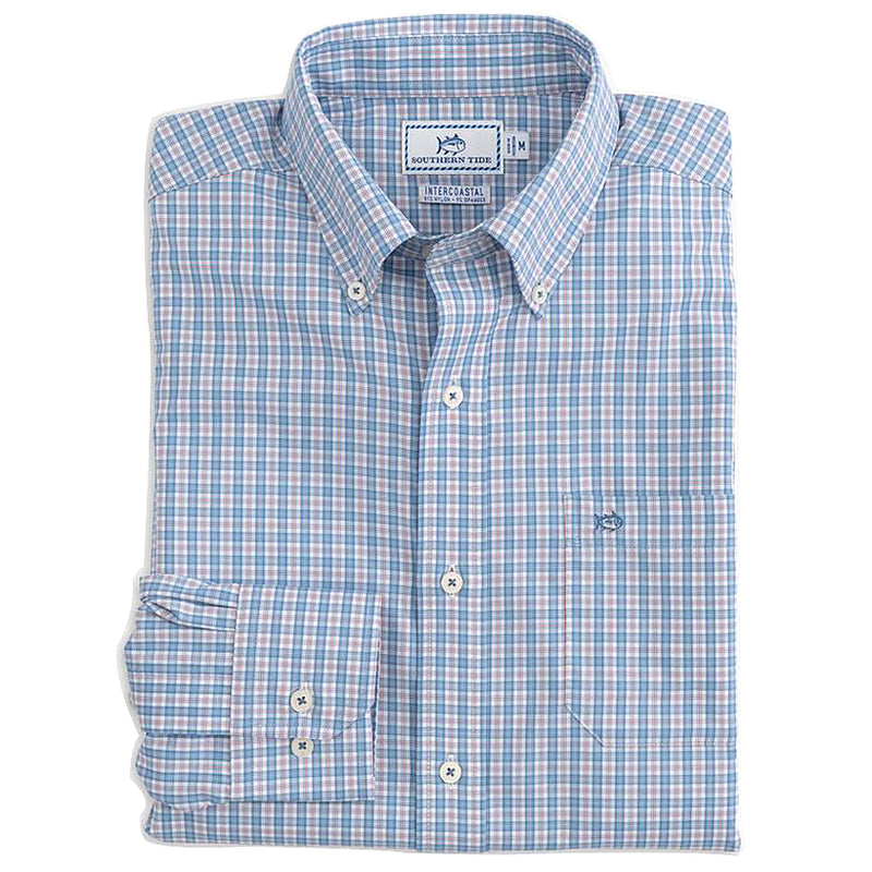 Load image into Gallery viewer, Southern Tide Rivercourse Plaid Inter-coastal Performance LS Shirt - Endless Blue