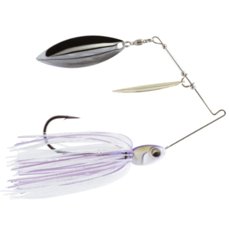 Load image into Gallery viewer, 6th Sense Divine Spinnerbait with hand-tied skirt, 3D head, and dual premium blades for bass fishing. Lavender Shad
