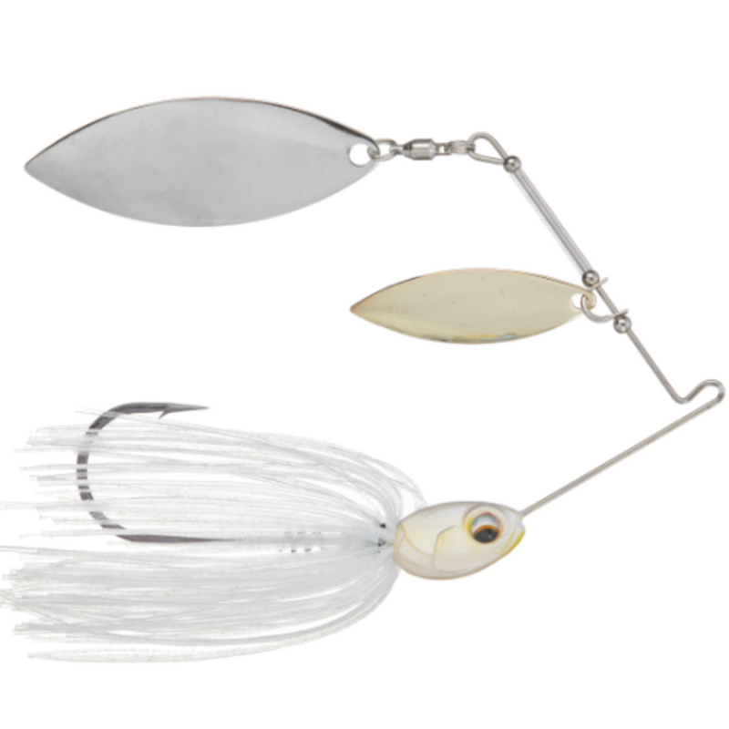 Load image into Gallery viewer, 6th Sense Divine Spinnerbait with hand-tied skirt, 3D head, and dual premium blades for bass fishing. Shad Ice
