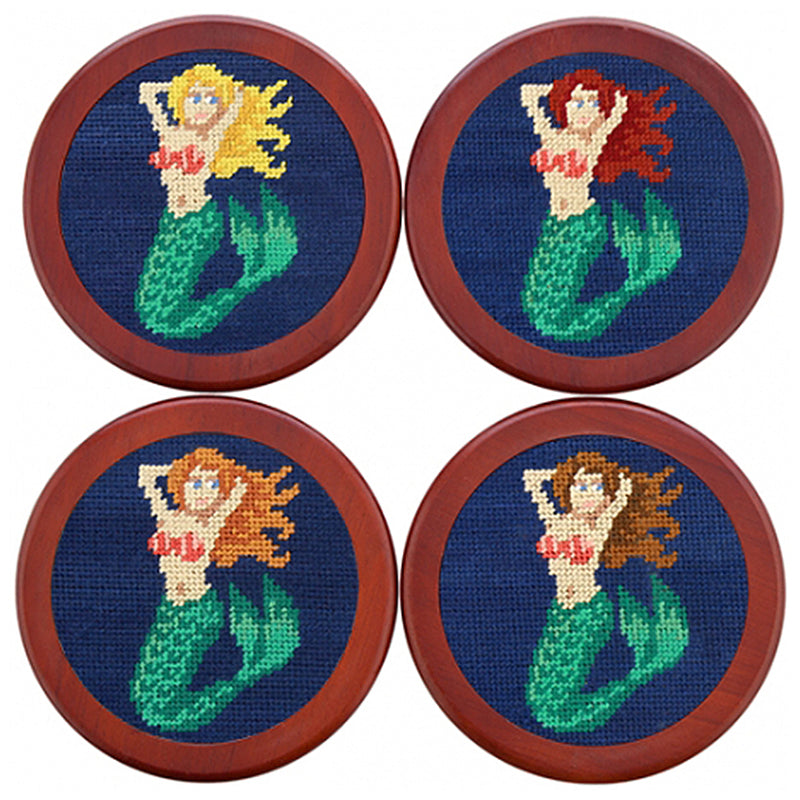 Load image into Gallery viewer, Smathers & Branson Needlepoint Coaster Set - Mermaid