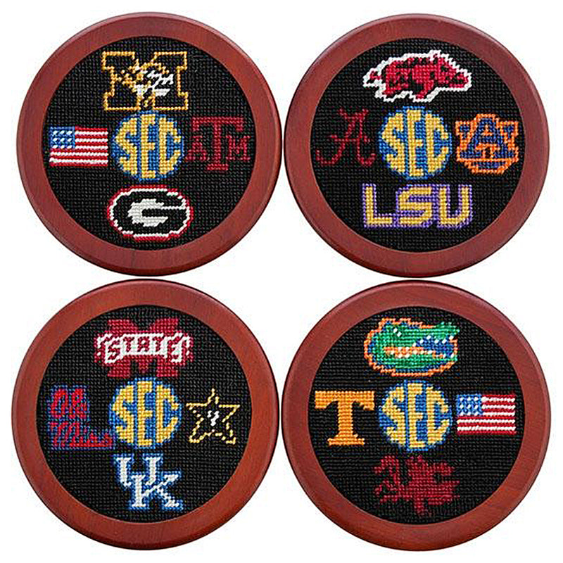 Load image into Gallery viewer, Smathers & Branson Needlepoint Coaster Set - SEC College Teams Logos