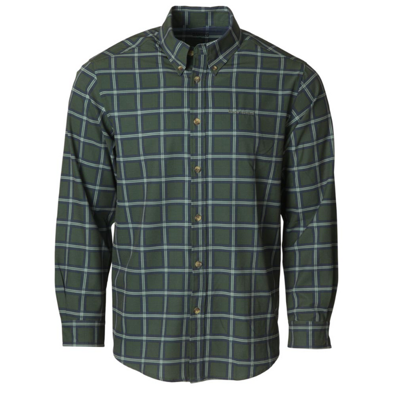 Load image into Gallery viewer, Banded Hustle Performance Button Up Shirts - Dark Olive Plaid