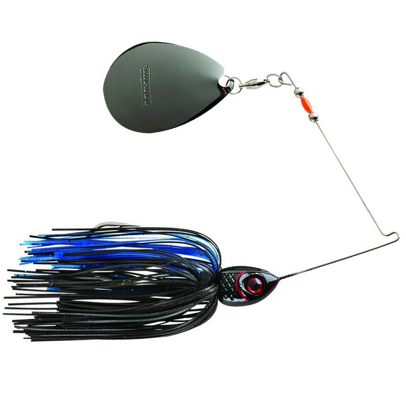 Load image into Gallery viewer, Booyah Moon Talker Spinnerbaits Black with Red Gills and Black and Blue Skirt