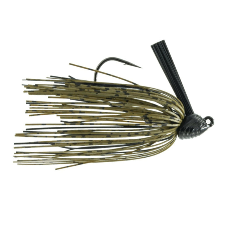 Load image into Gallery viewer, 6th Sense Divine Hybrid Jig with fiber weed guard, hybrid head, and natural color pattern for versatile bass fishing.
Green Pumpkin Black