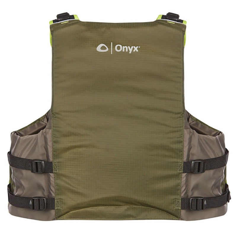 Load image into Gallery viewer, Onyx Pike Paddle Sport Life Jacket in green – lightweight, high-back kayaking PFD with adjustable straps