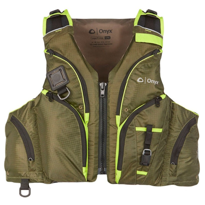 Load image into Gallery viewer, Onyx Pike Paddle Sport Life Jacket in green – lightweight, high-back kayaking PFD with adjustable straps