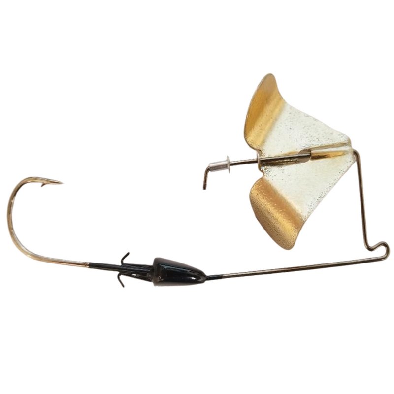 Load image into Gallery viewer, Blacks Custom Lures Toad Toater Buzzbait Non-clacker - Black and Gold Blade