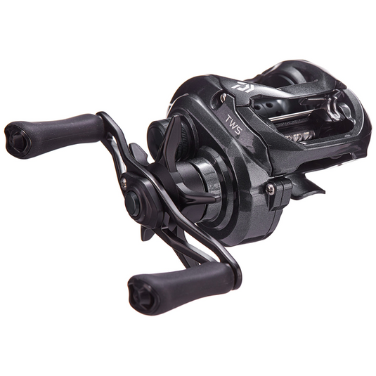 A black Daiwa Tatula CT Casting Reel with a swept handle and T-Wing System.